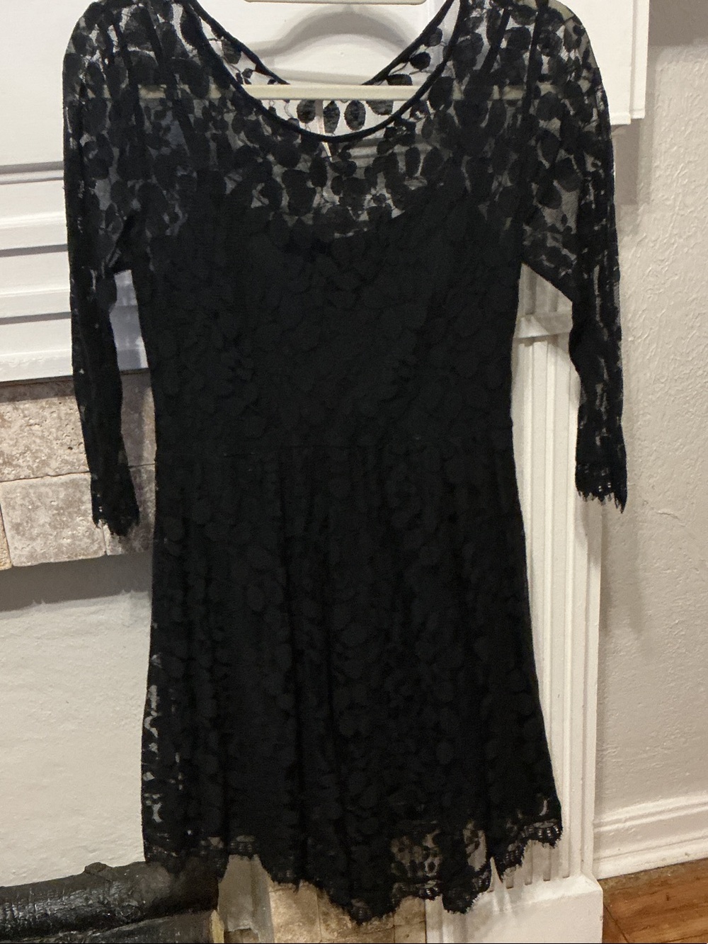 Free People Black Lace Long Sleeve A-Line Dress